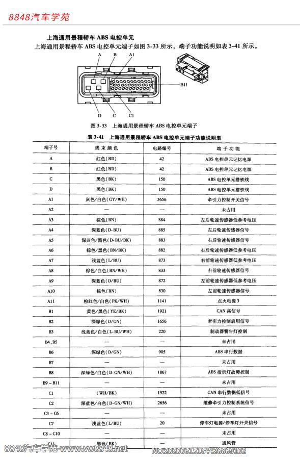 上海通用景程轿车ABS电控单元端子图